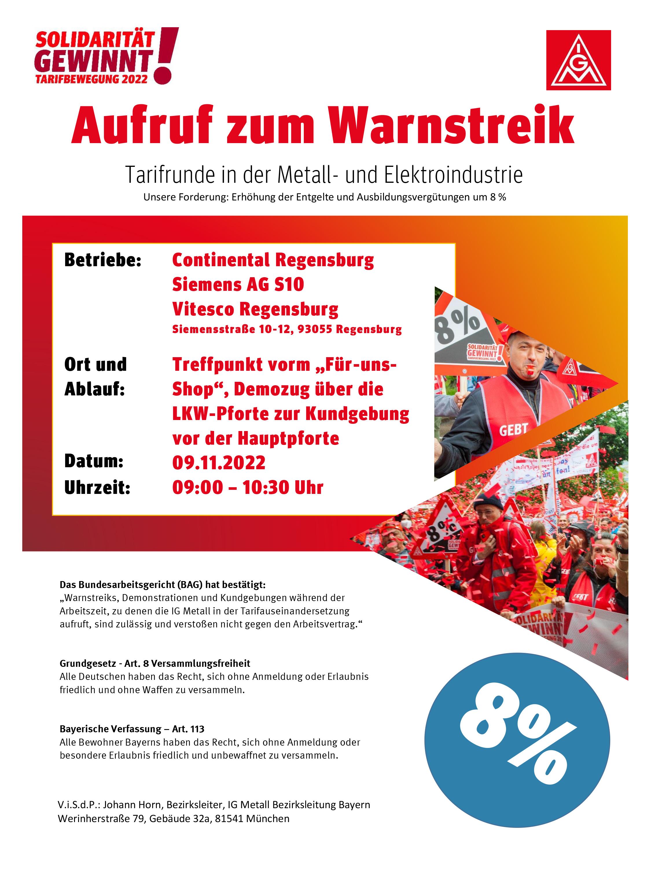Die IG Metall ruft zum Warnstreik am 09.11.22 zum Siemens Campus auf!