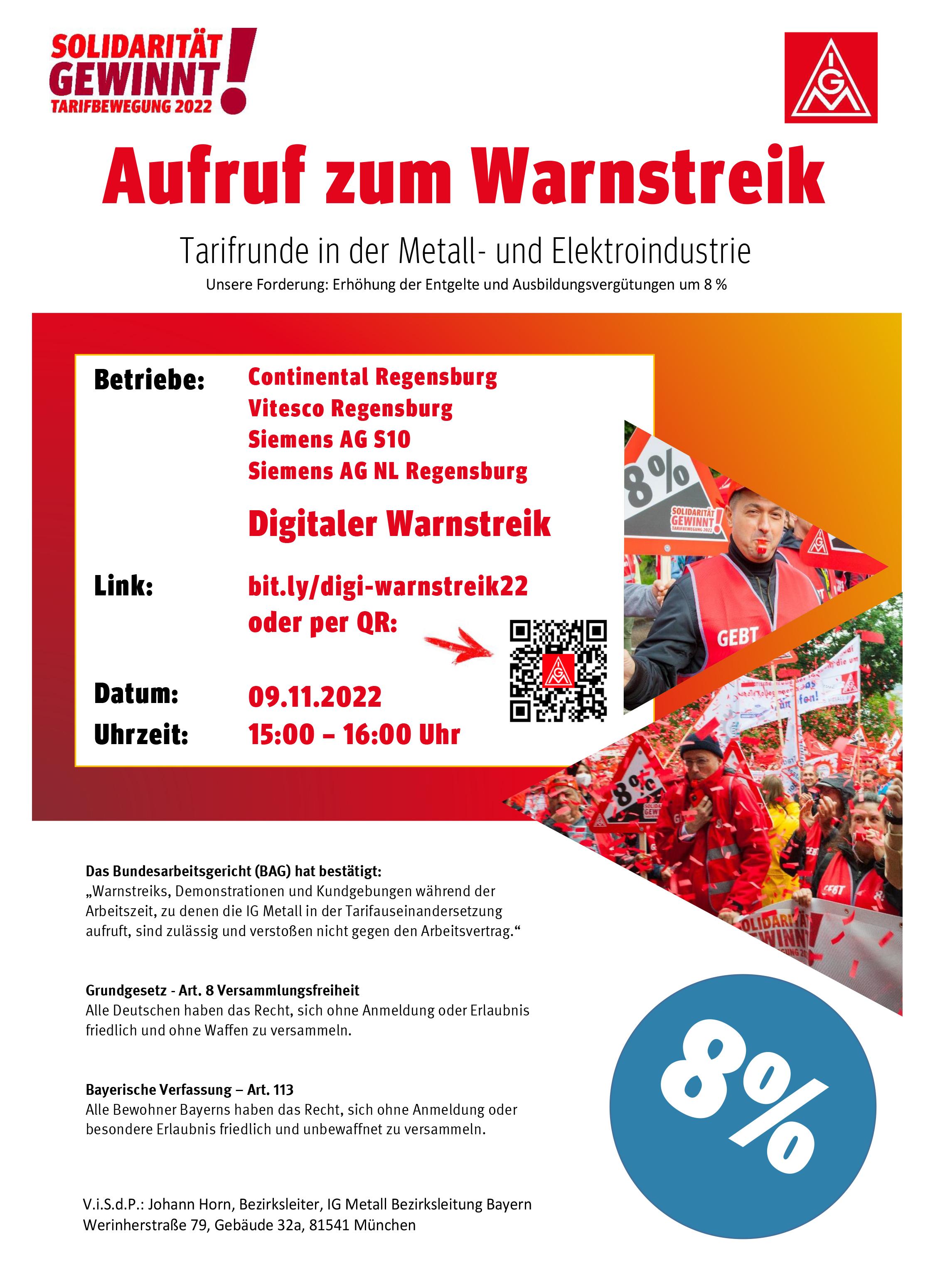 Die IG Metall ruft, vitesco, Siemens und Continental zum digitalen Warnstreik auf!