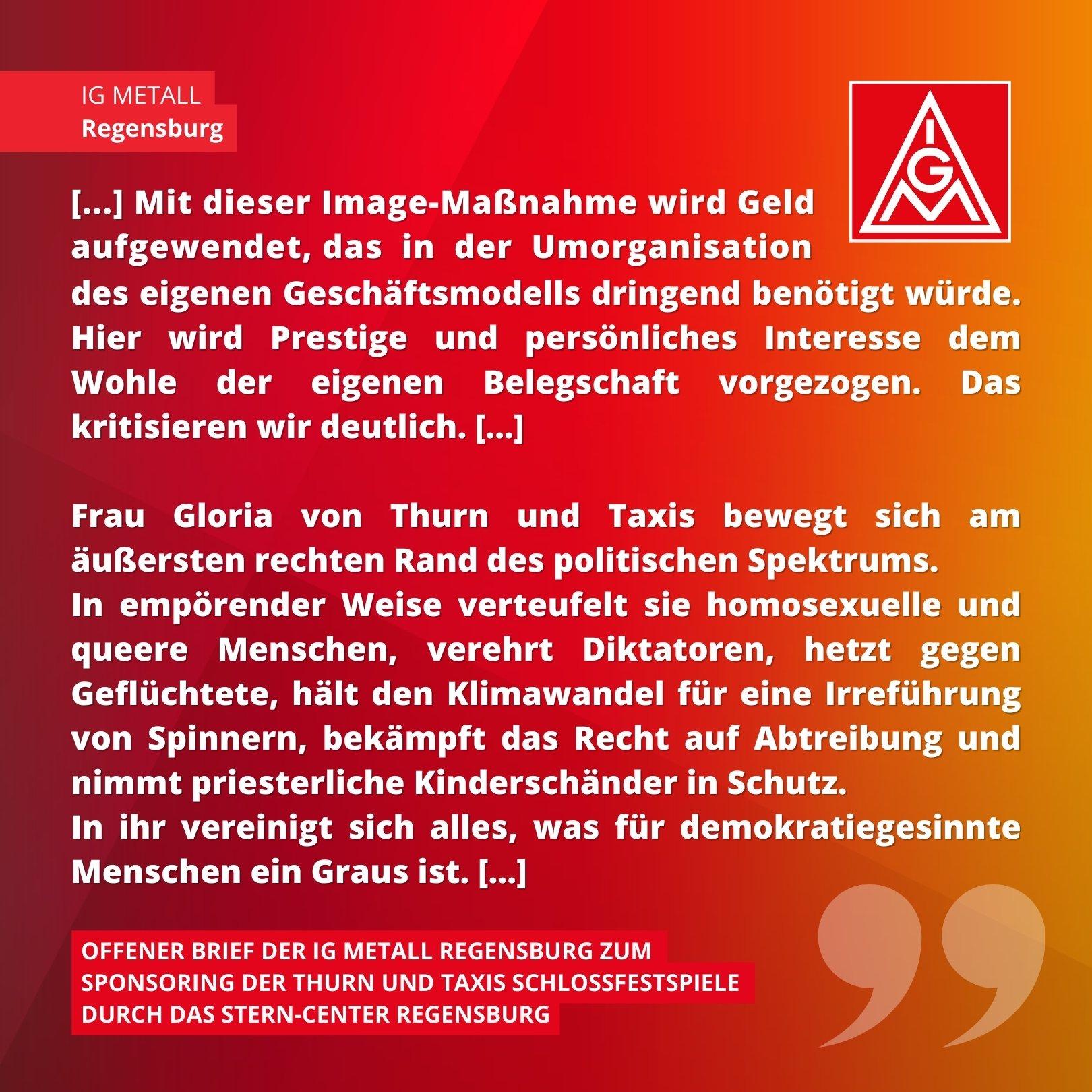 Offener Brief ans Stern-Center Regensburg zum Sponsoring der Schlossfestspiele, SharePic 2