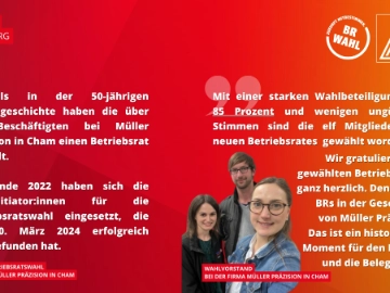 IG Metall gratuliert Müller Präzision zur erfolgreichen Betriebsratswahl