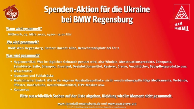 Der Aufruf zur Sachspende-Aktion zur Unterstützung der Menschen in der Ukraine