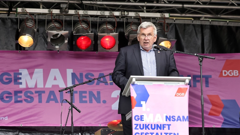 „GeMAInsam Zukunft gestalten“ - Kundgebung zum 1. Mai 2022 in Aachen.