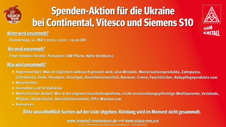Der Aufruf zur Sachspende-Aktion zur Unterstützung der Menschen in der Ukraine