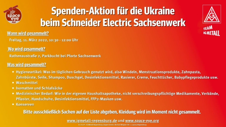 Der Aufruf zur Sachspende-Aktion zur Unterstützung der Menschen in der Ukraine