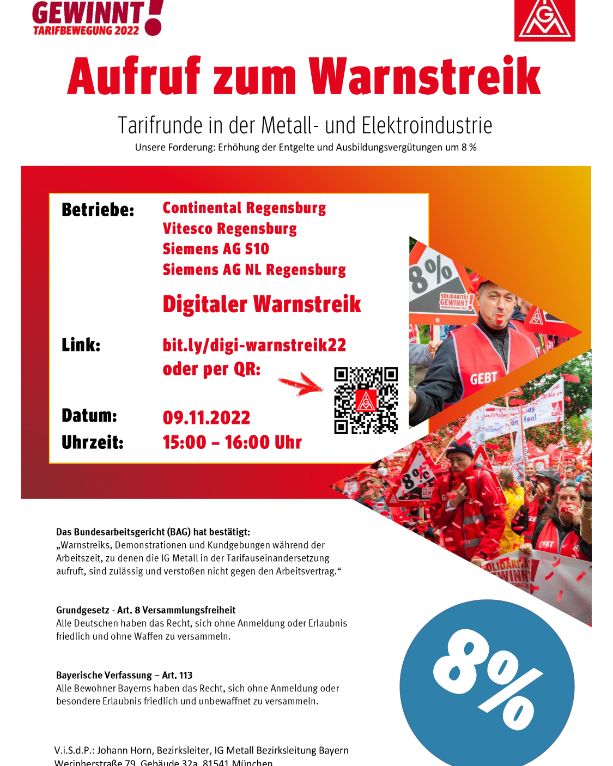 Die IG Metall ruft, vitesco, Siemens und Continental zum digitalen Warnstreik auf!