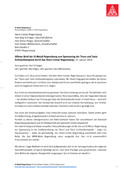 Der offene Brief ans Stern-Center Regensburg zum Sponsoring der Schlossfestspiele