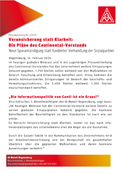 Pressemitteilung Continental Verunsicherung statt Klarheit