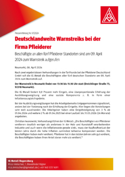 Warnstreik bei Pfleiderer in Neumarkt