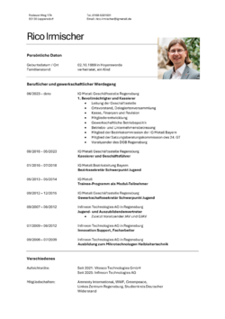 Lebenslauf Rico Irmischer, Stand 01.11.2025